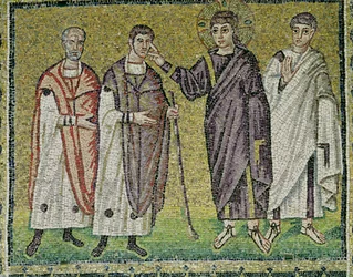 La guérison de deux aveugles de Jéricho, scènes de la vie du Christ (mosaïque)