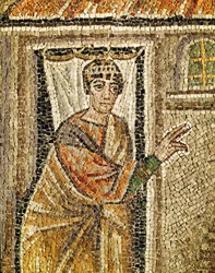 Le portier, détail de " Le portier reconnaît saint Pierre ", VIe siècle (mosaïque)