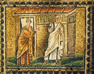 Le portier reconnaît saint Pierre, VIe siècle (mosaïque)