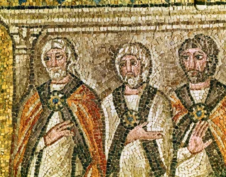 Trois membres du Sanhédrin, détail de " Jésus devant Caïphe ", VIe siècle (mosaïque)