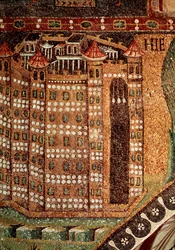 Vue de Jérusalem (détail de mosaïque, VIe siècle)
