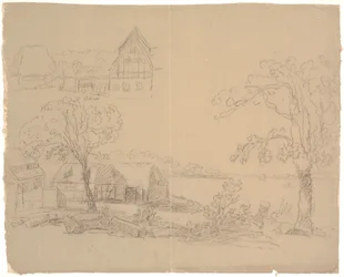 Paysage avec ferme près d