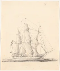 Navire de guerre toutes voiles dehors