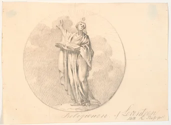 Symbole de la religion. Une femme debout avec un livre