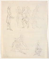 Trois esquisses de figures. Scènes de théâtre?