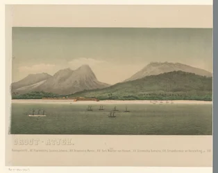 Vue sur la côte de Grand-Aceh, avec la flotte de la première expédition d