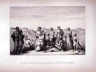 Homère Chantant au Peuple sur la Plage de Chios, gravé par B.Barloccini, 1849