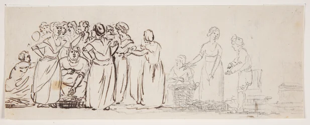 Esquisse avec des femmes de pêcheurs et des marchands