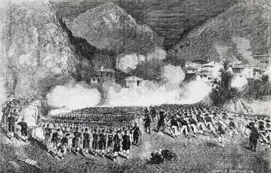 Division du général Giacomo Medici attaquant Levico Terme, Trentin-Haut-Adige, juillet 1866, Troisième Guerre d