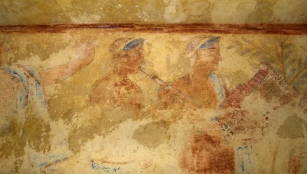 Musiciens, fresque, détail, Tombe des Démons Bleus, Nécropole de Tarquinia (Liste du patrimoine mondial de l