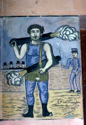 Panais Koutalianos (1847-1916), homme fort avec des fusils, peinture inspirée par la culture populaire grecque, par Theophilos Hatzimihail (1870-1934), Grèce