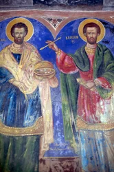 Saints Côme et Damien, monastère de Megalo Sotiris, île de Symi, Grèce (photo)