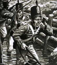 Soldats dans les lignes britanniques inondées à Flushing