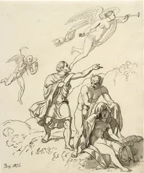 Composition allégorique; deux jeunes hommes avec des oreilles d
