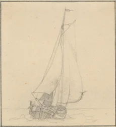 En jagt under sejl set forfra