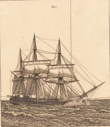 Une corvette toutes voiles dehors. Illustration pour "Linearperspectiven", Planche X