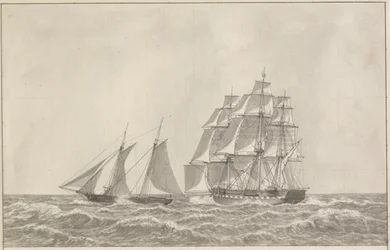 Un schooner poursuivant une frégate