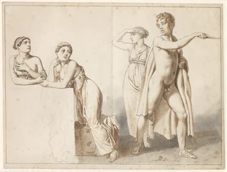 Quatre études de figures, trois femmes et un homme en costumes antiques