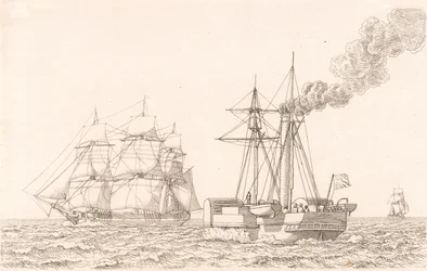 Bateau à vapeur et voilier