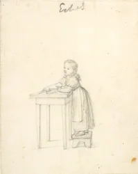 Petite fille debout sur un tabouret près d