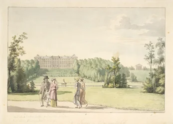 Vue du jardin de Frederiksberg près du château et du temple d