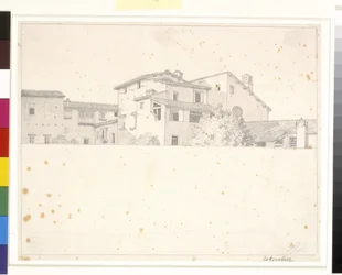Maisons romaines, vues par-dessus un mur