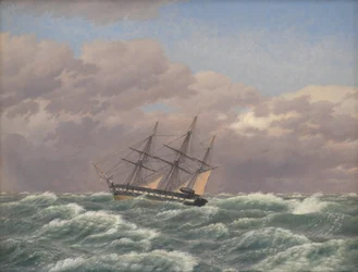 La corvette "Galathea" dans une tempête en mer du Nord