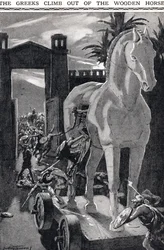 Les Grecs sortent du cheval de bois, illustration du 