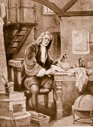 Sir Isaac Newton dans sa petite chambre