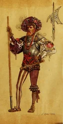 Un courtisan en armure, costume pour Comme il vous plaira, produit par R.Courtneidge au Princes Theatre, Manchester