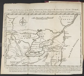Carte du pays des Cinq Nations, appartenant à la province de New York, et des lacs près desquels vivent les nations des Indiens éloignés, avec une partie du Canada