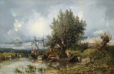 Paysage fluvial avec pêcheurs