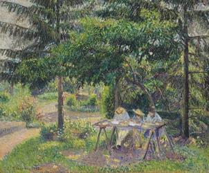 Enfants attablés dans le jardin à Eragny, 1892