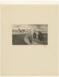 Crépuscule avec meules