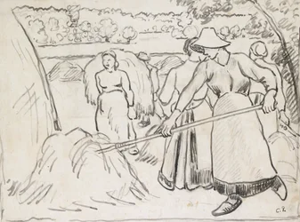 Étude compositionnelle de moissonneurs dans un paysage, vers 1893