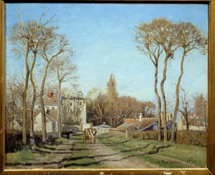 Entrée du village de Voisins-le-Bretonneux. Peinture de Camille Pissarro (1830-1903), 1872. Soleil. 0,46 x 0,55 m, Paris, musée d