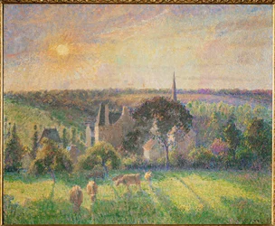 Paysage à Eragny : église et ferme d