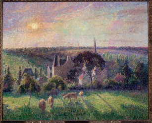 Paysage à Éragny, église et ferme