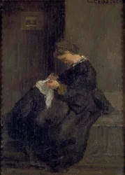 Mme Pissarro cousant