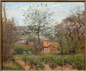Le cottage, la maison rose ; le hameau volant du cœur. Peinture de Camille Pissarro (1830-1903)