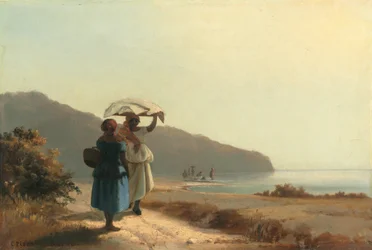 Deux femmes bavardant au bord de la mer, Saint-Thomas, 1856.