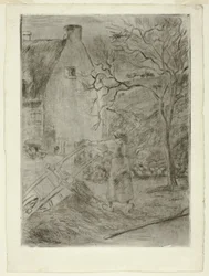 Femme vidant une brouette