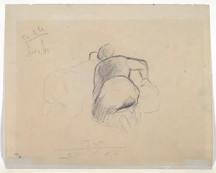 Femme agenouillée (recto); Deux femmes de ferme agenouillées (verso)