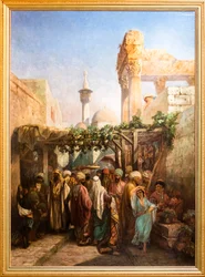 Promeneurs autour de la colonnade de Bacchus à Latakieh (huile sur toile)