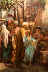 Promeneurs autour de la colonnade de Bacchus à Latakieh (huile sur toile)