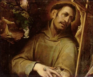 Saint François adorant la croix avec la stigmatisation de Saint François au-delà