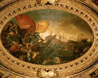 Bataille navale entre Vénitiens et Génois en 1265 près de Trapani, en Sicile (huile sur toile)