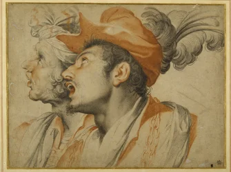 Grotesquerie de deux hommes élégamment vêtus chantant