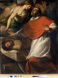 Saint Charles Borromée observe le Christ mort