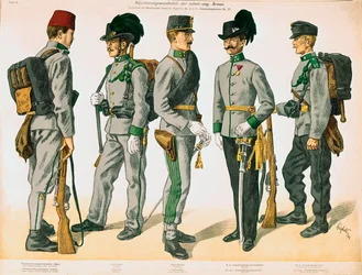 Cinq uniformes différents de soldats de l